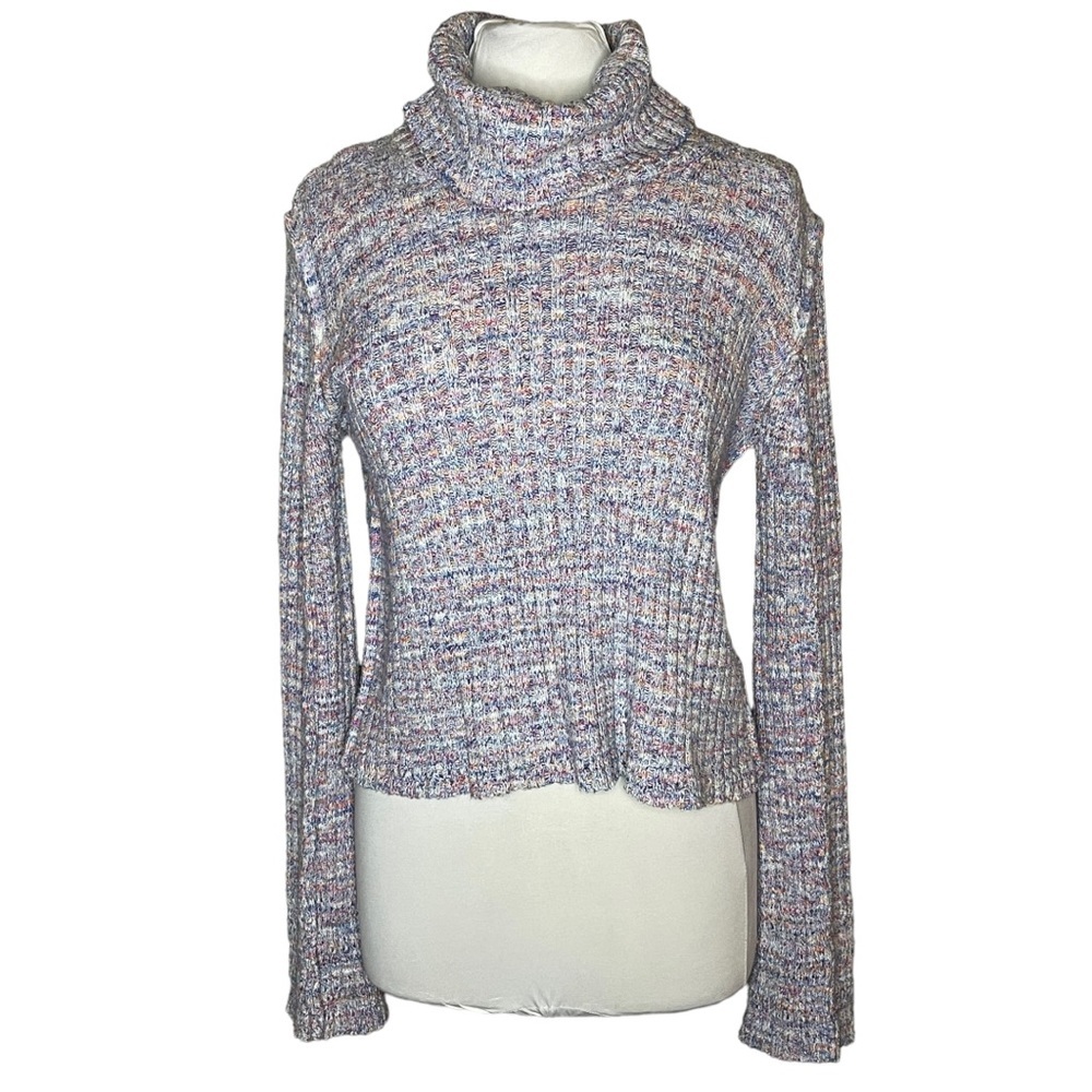 Free People Multicolor Ribbed Turtleneck Sweater Sz L - Picture 1 of 4